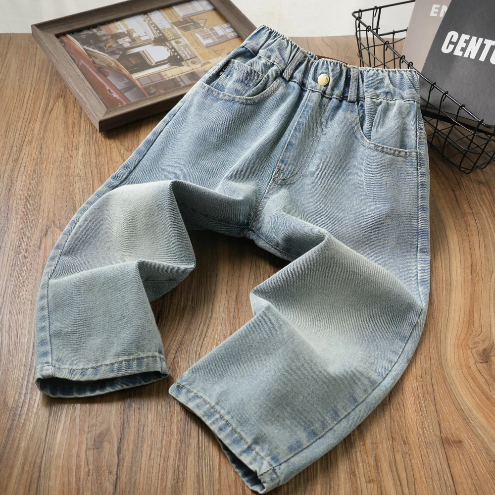 春季新款男童百搭刺绣口袋牛仔裤中大童儿童休闲长裤S852