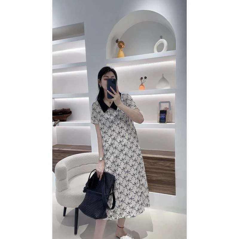 绵绸连衣裙减龄时尚碎花通勤冬季中长款夏季防风宽松腰长裙8839