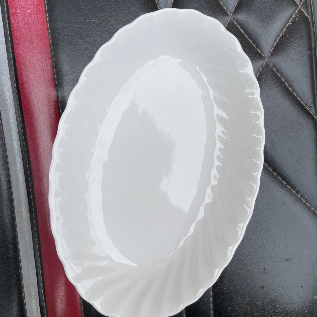 微瑕6个强化瓷简约欧式白色螺纹鱼盘家用酒店餐厅冷热备菜盘子