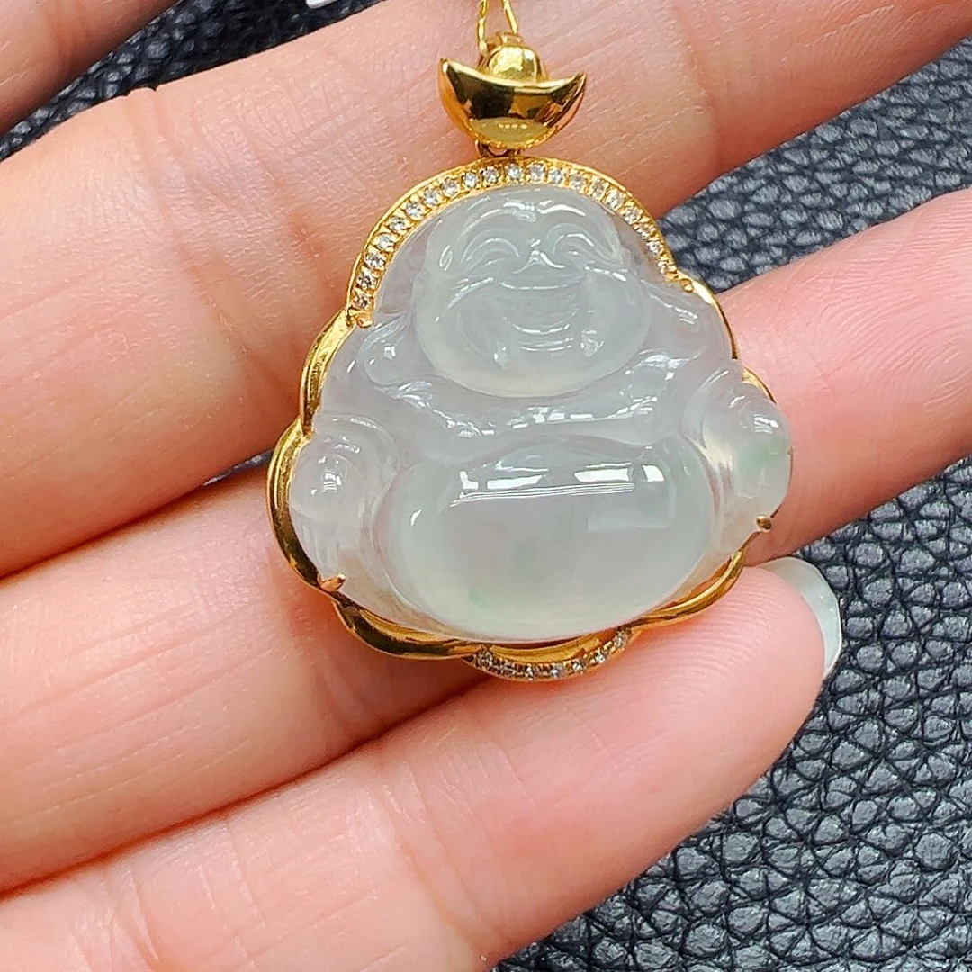 翡翠18K金镶嵌吊坠(不含链)佛公