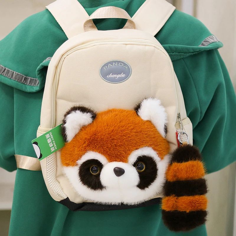 正版可爱棕小熊猫毛绒双肩包背包生日礼物书包成都基地同款面料好