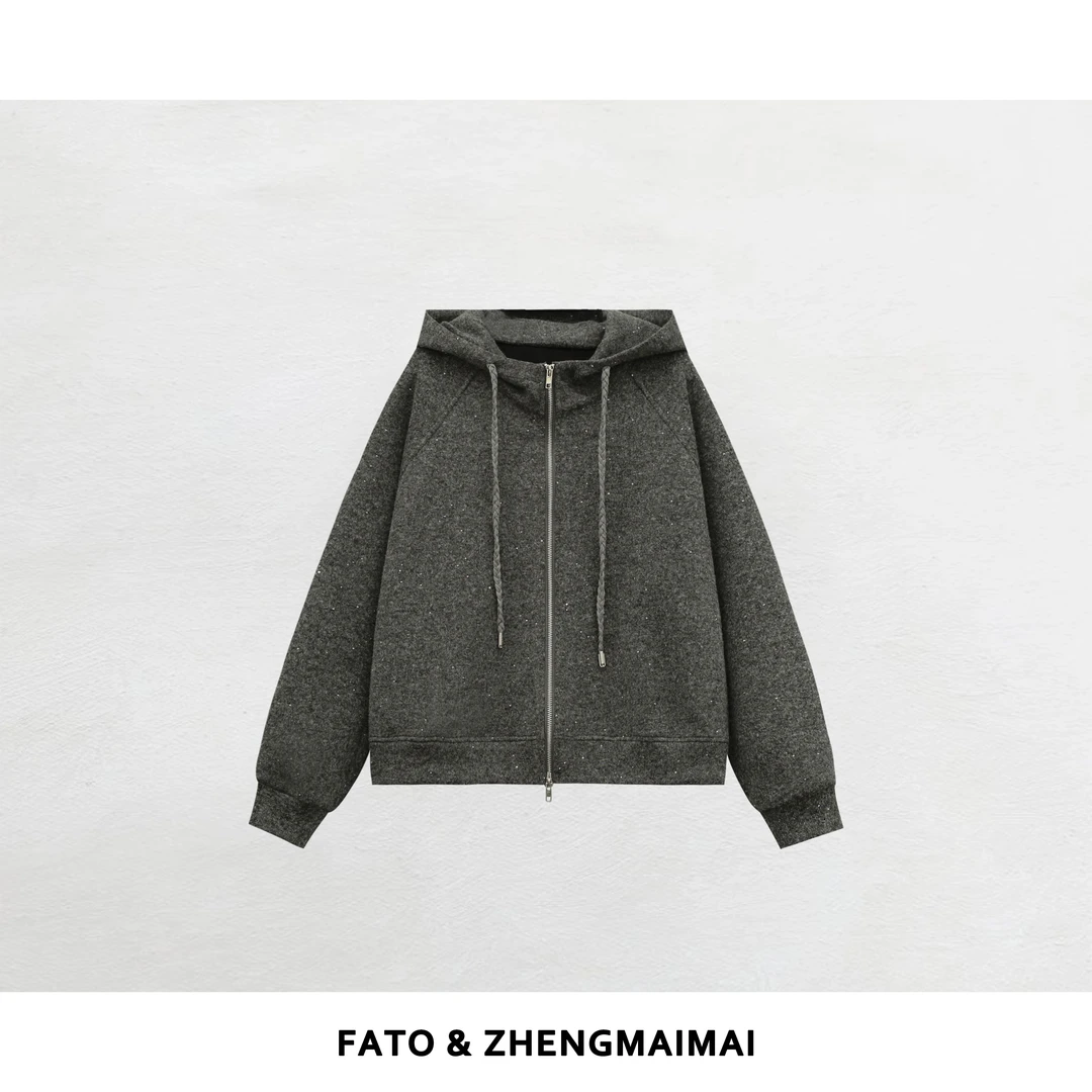 郑买买 暖晶晶 秋冬款高级显瘦百搭宽松闪片连帽卫衣 HH51104W3