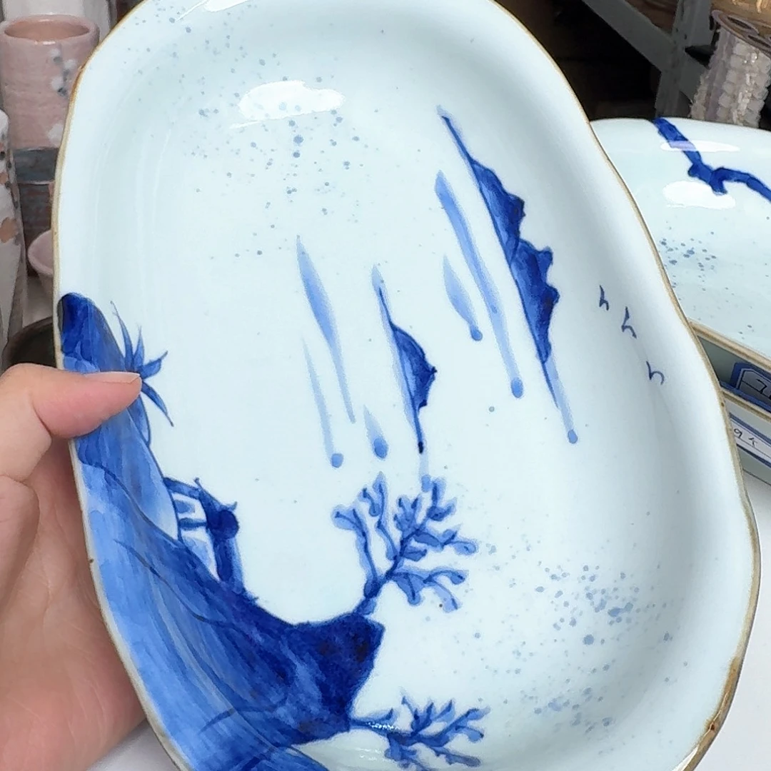 瓷片伊万里烧山水27厘米椭圆盘山水