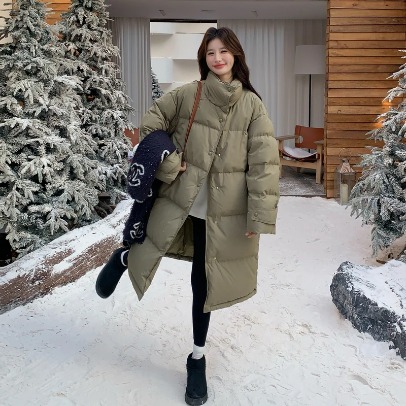 茧型立领羽绒服女超长款2025冬季新款加厚保暖显瘦高级感面包服潮