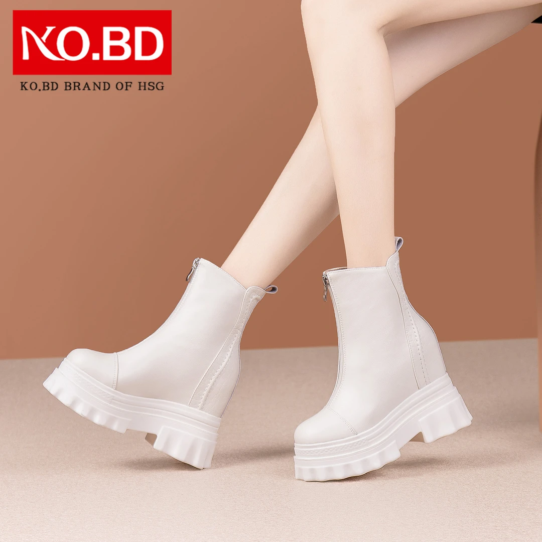 12cm内增高马丁靴女款厚底显脚小短靴春秋单靴真皮高跟女靴子M346