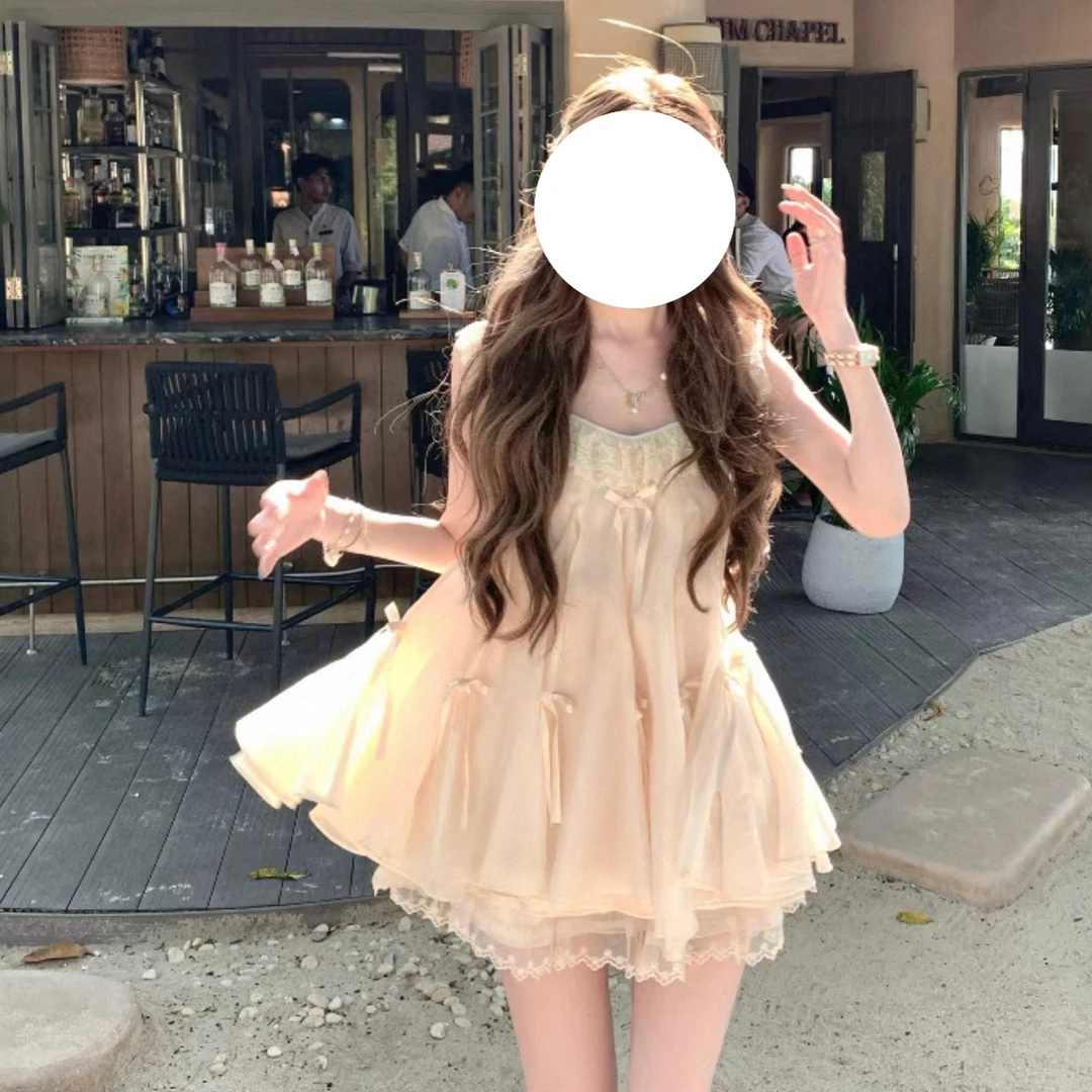 纯欲甜美小个子夏季无袖法式宽松蓬蓬公主仙女裙，no退no换