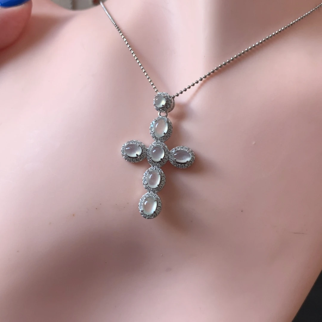 翡翠银S925镶嵌耳饰吊坠