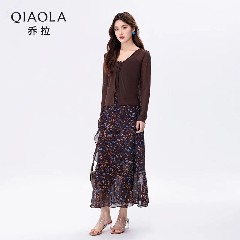 QIAOLA/乔拉【洛神花信】夏季新款上衣吊带碎花半裙时尚套装预售