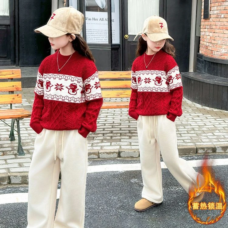 女童加厚毛衣+裤子两件套洋气潮上衣儿童加厚大童女孩冬季针织衫