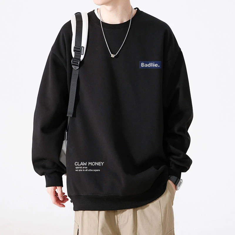 秋冬季重磅圆领青少年宽松大码卫衣男新款ins潮流上衣百搭外套