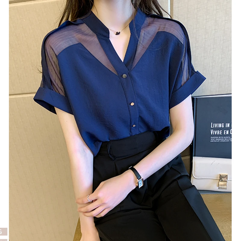 高级感雪纺衬衫短袖女装新款2025年夏季薄款上衣宽松减龄洋气小衫