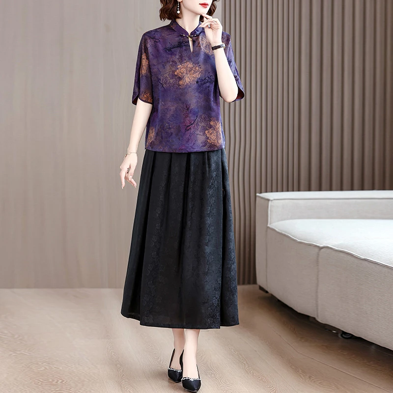 blx9636优雅气质时尚套装2025夏季新款中年妈妈复古中式两件套