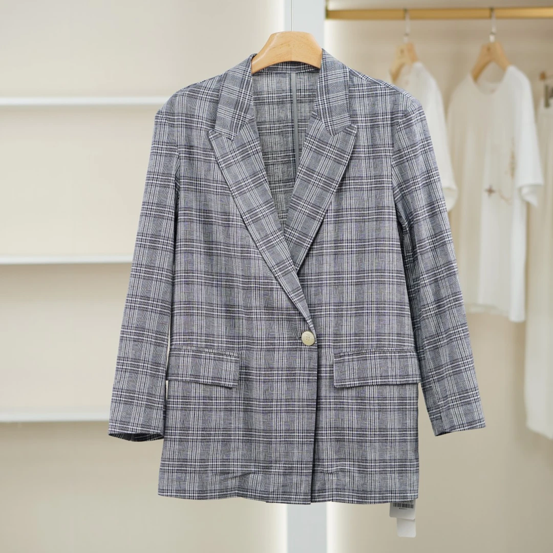 麦迪尚品【设计师】40610198 春秋时尚格纹西装外套品牌撤柜女装