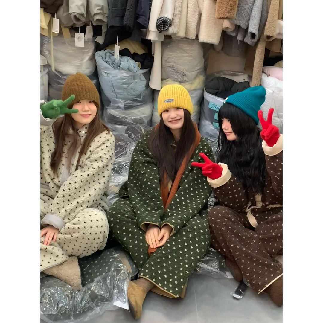 韩版复古碎花珊瑚绒保暖睡衣女冬季新款加厚家居服大码套装可外穿
