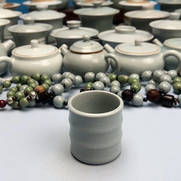 杯仿古月白釉竹节杯原矿原釉原产地