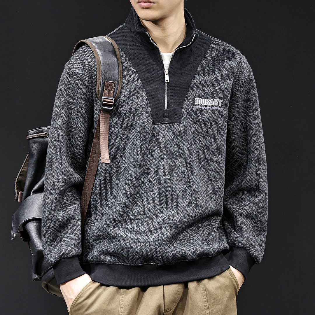 2025新款半高领拉链立领男士卫衣春秋季长袖休闲衣服