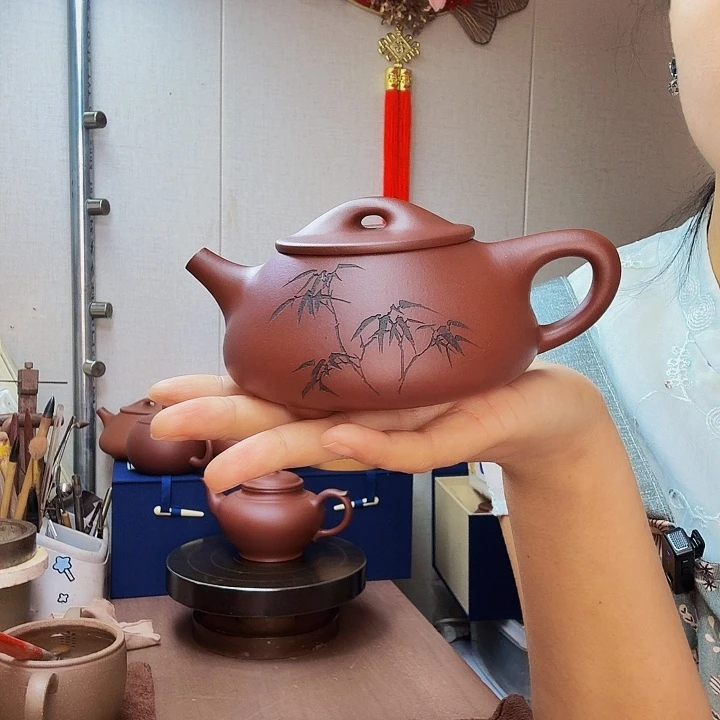 芳***青茶壶紫砂景舟石瓢刻绘，300毫升底槽清