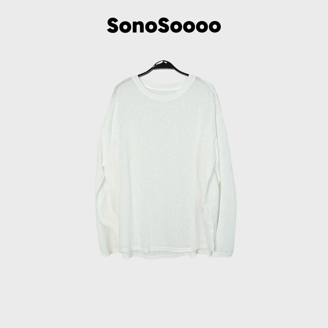 SonoSoooo 简约长袖T恤罩衫天丝面料圆领薄款宽松版黑色白色