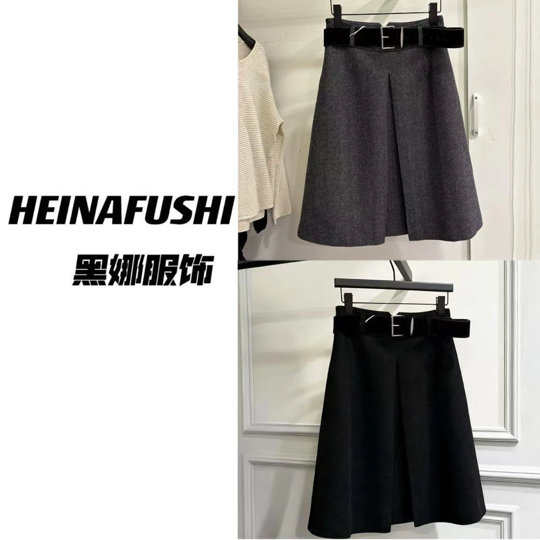 HEINA【澳洲暖阳】韩系高腰显瘦毛呢A字半裙2667
