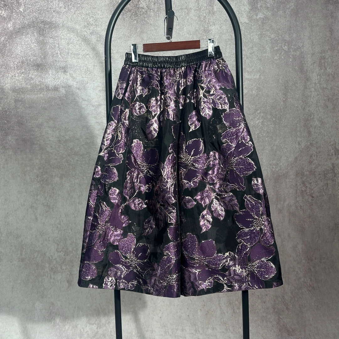 【焕夏墨晨】K1892-2紫色刺绣渐变提花茧型阔腿裤满庭芳华时尚碎花