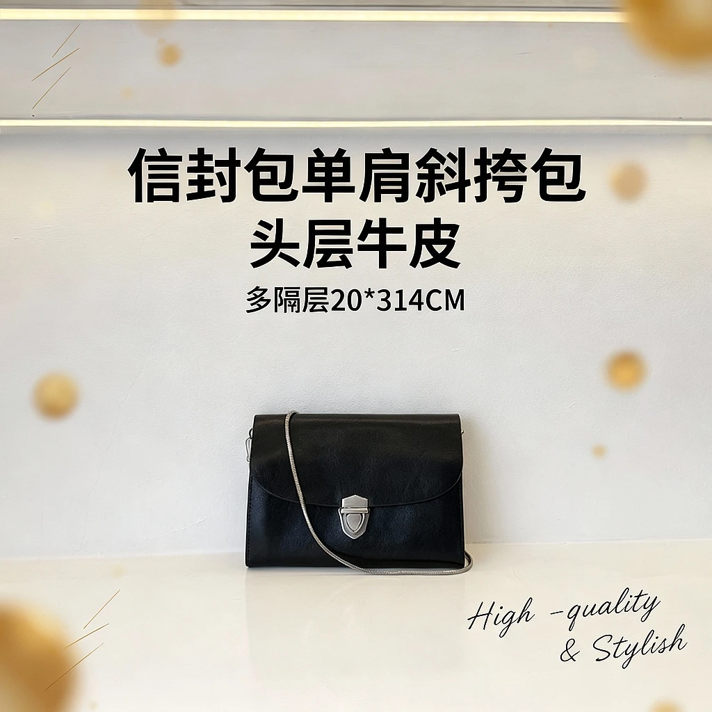 CaitinKaie轻奢--头层牛皮链条信封包1851多隔层双肩带单肩斜挎包