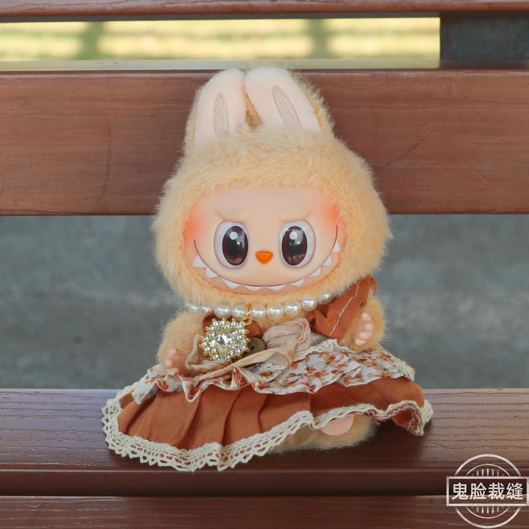【鬼脸裁缝】[碎花小棕裙三件套]拉布布娃衣labubu123代拉布布公仔