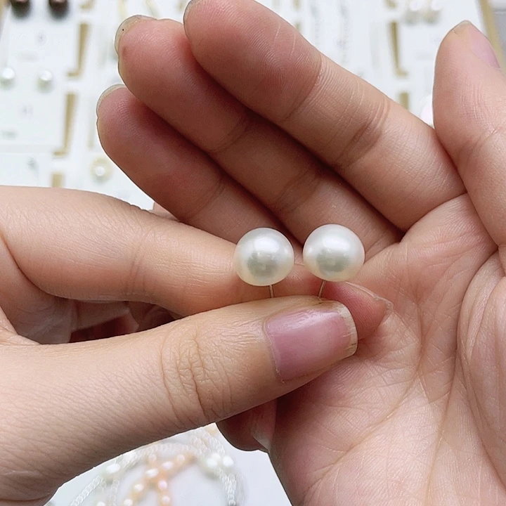 淡水珍珠耳饰银S925镶嵌艳*