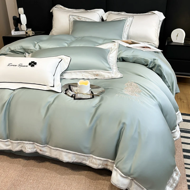 意式轻奢极简A类60支奥地利兰精天丝绣花四件套裸睡亲肤可机洗