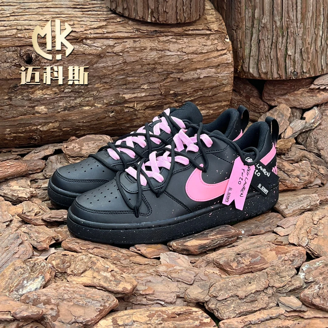 Nike耐克 Court Low定制款黑粉泼墨涂鸦时尚潮鞋低帮运动休闲板鞋