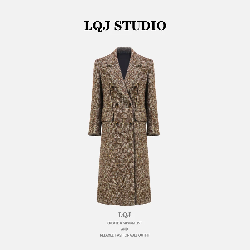 法式复古高级感气质中长款西装领翻领呢大衣YA25300D501