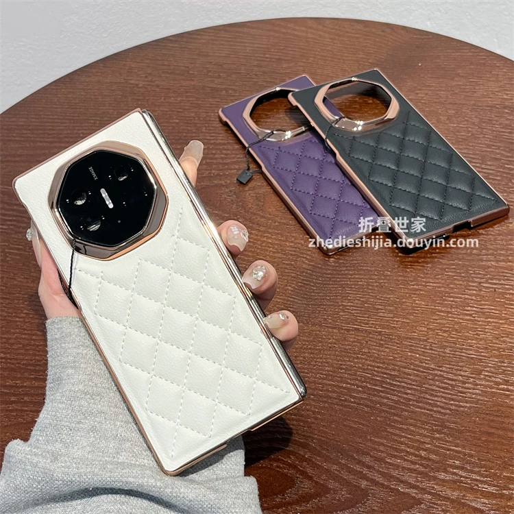 适用华为mate xts三折叠手机壳xt非凡大师高档真皮菱格纹防摔后壳