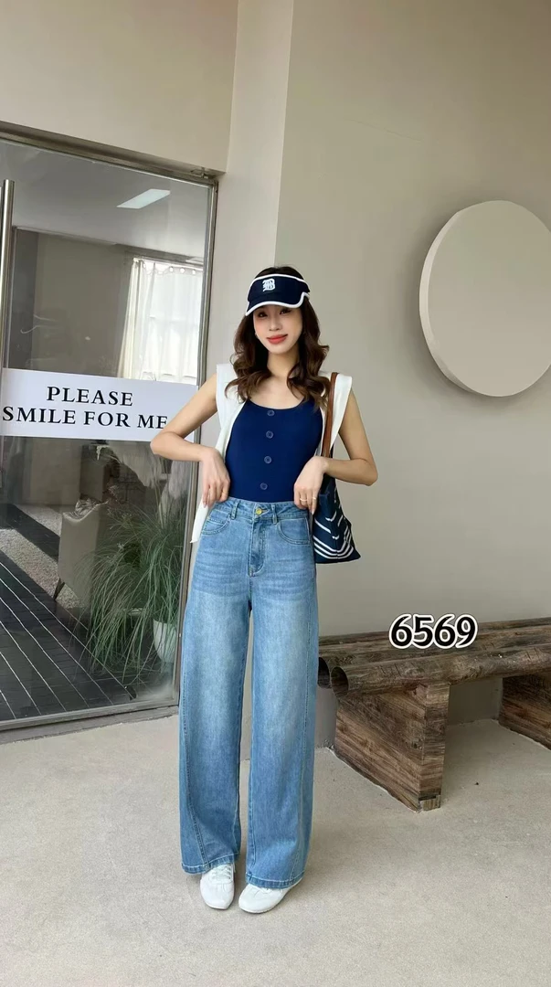 《霞姐服饰》夏季阔腿裤女宽松牛仔裤子外穿休闲高腰显瘦货号：6569