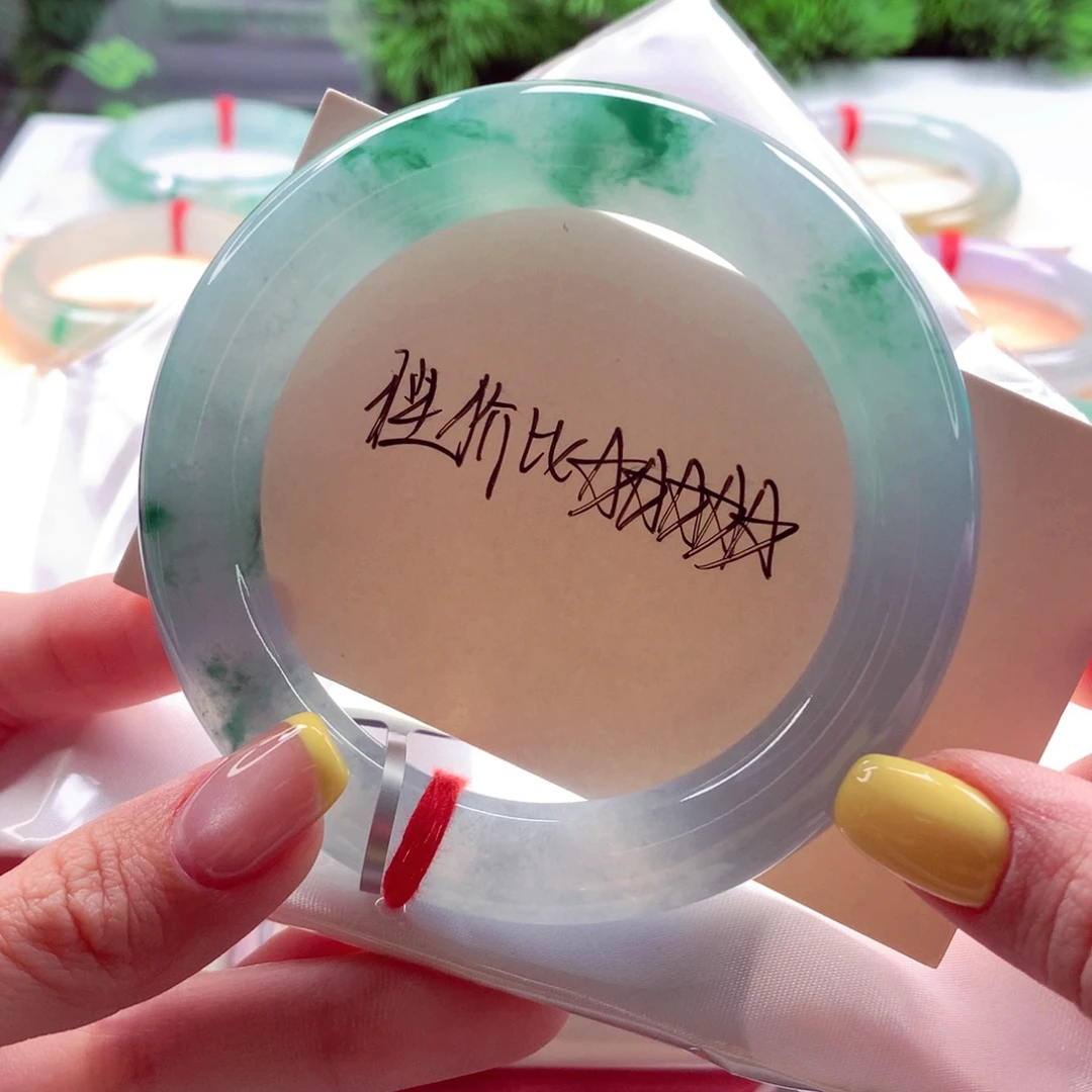 翡翠未镶嵌手镯57胖圆 中万品质绝美意境兰花（闪购7）灵