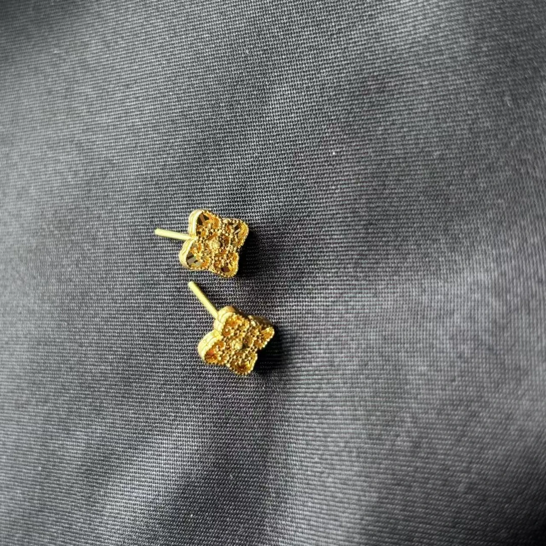 足金999 5G工艺 莲花直针黄金耳钉时尚百搭