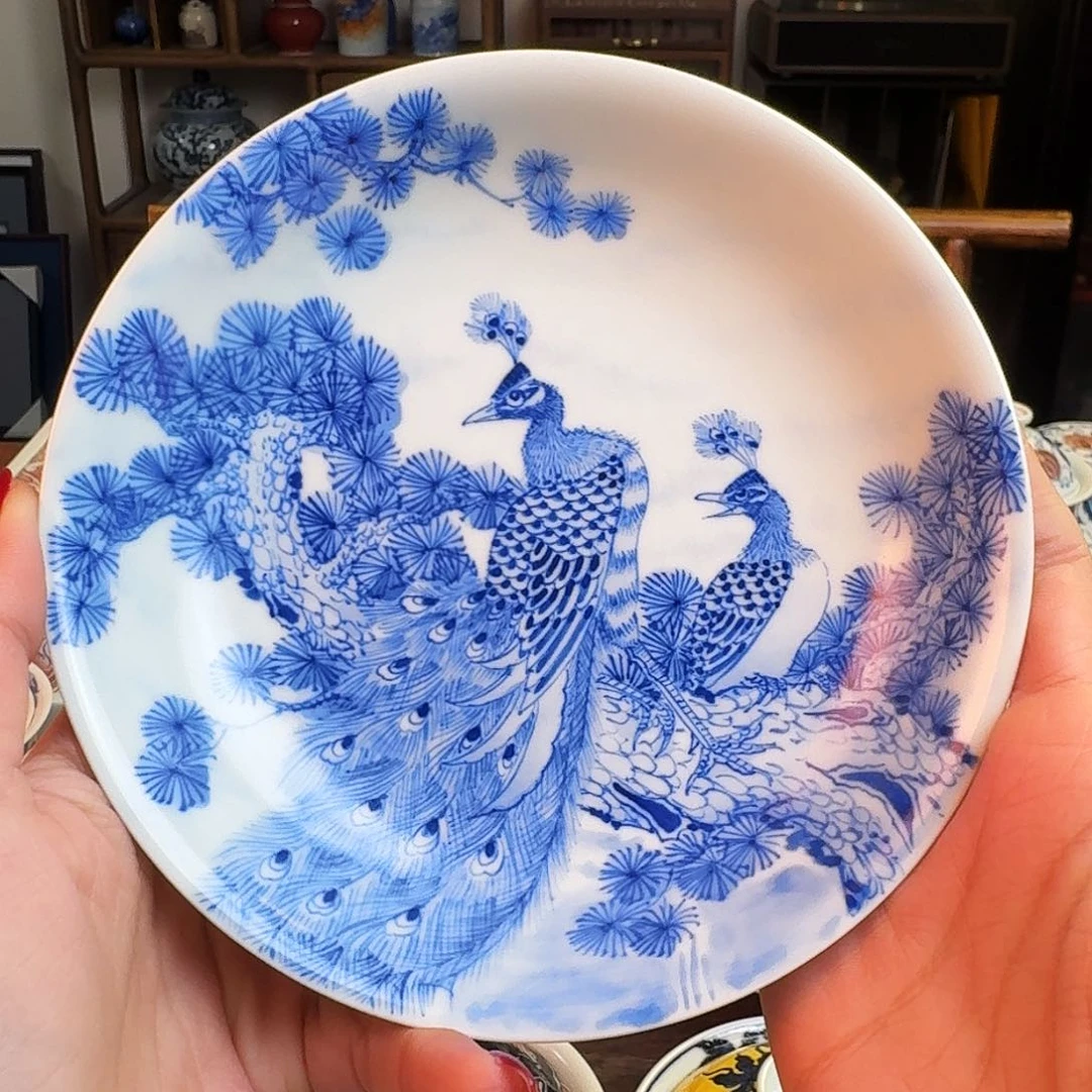 杯柴窑烧制，双孔雀壶乘纯手绘