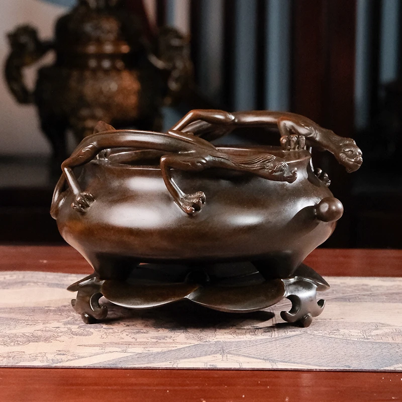 苏工失蜡宣德炉 精炼铜香炉 双龙耳香炉家用室内摆件香炉