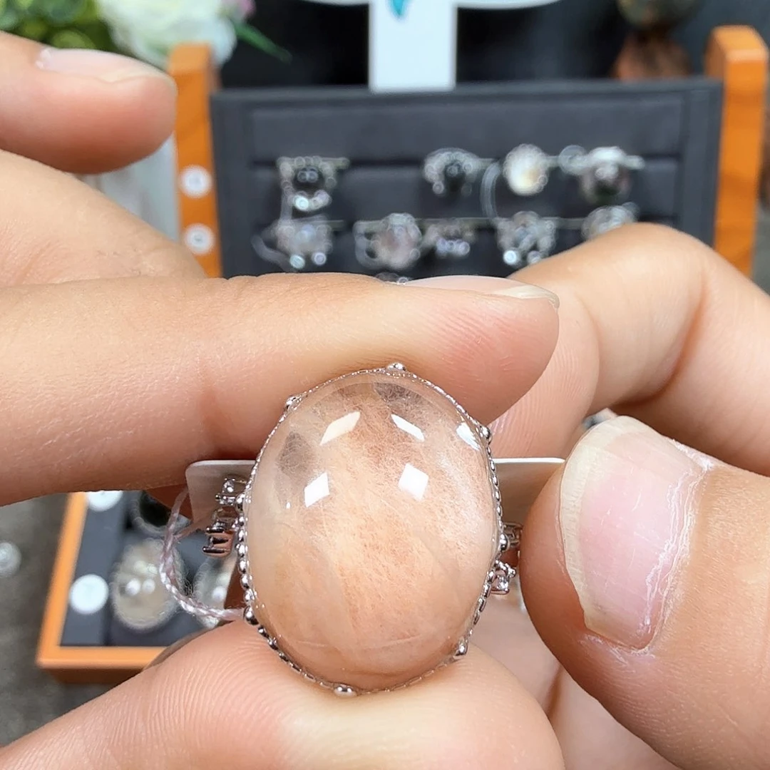 官***P水晶戒指银S925镶嵌S925银镶水晶水晶水晶