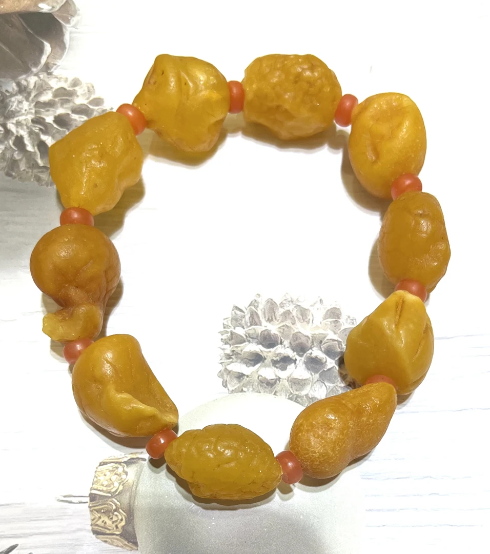 琥珀蜜蜡海漂手串，16m左右，28.77g，天然原矿