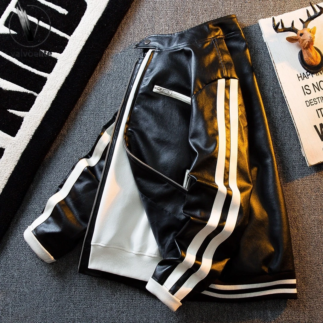 美式立领条纹机车服皮衣外套男春秋款高男士真皮休闲机车皮衣