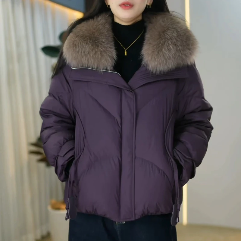 韩系温柔风大毛领羽绒服2025冬新款蓬松版型出街气质温柔松弛外套