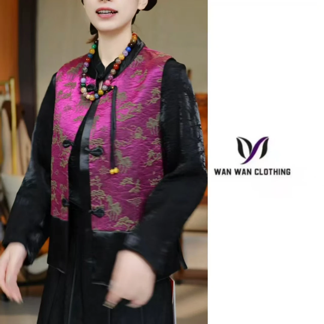 【万马奔腾】新中式国风香云纱油丝老料提花重缎盘扣流苏马甲无袖