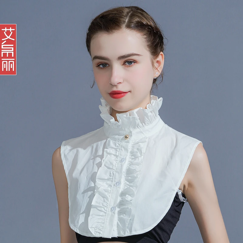 秋冬女士假领子女百搭假领棉木耳边宫廷风衬衣荷叶边立领假衣领