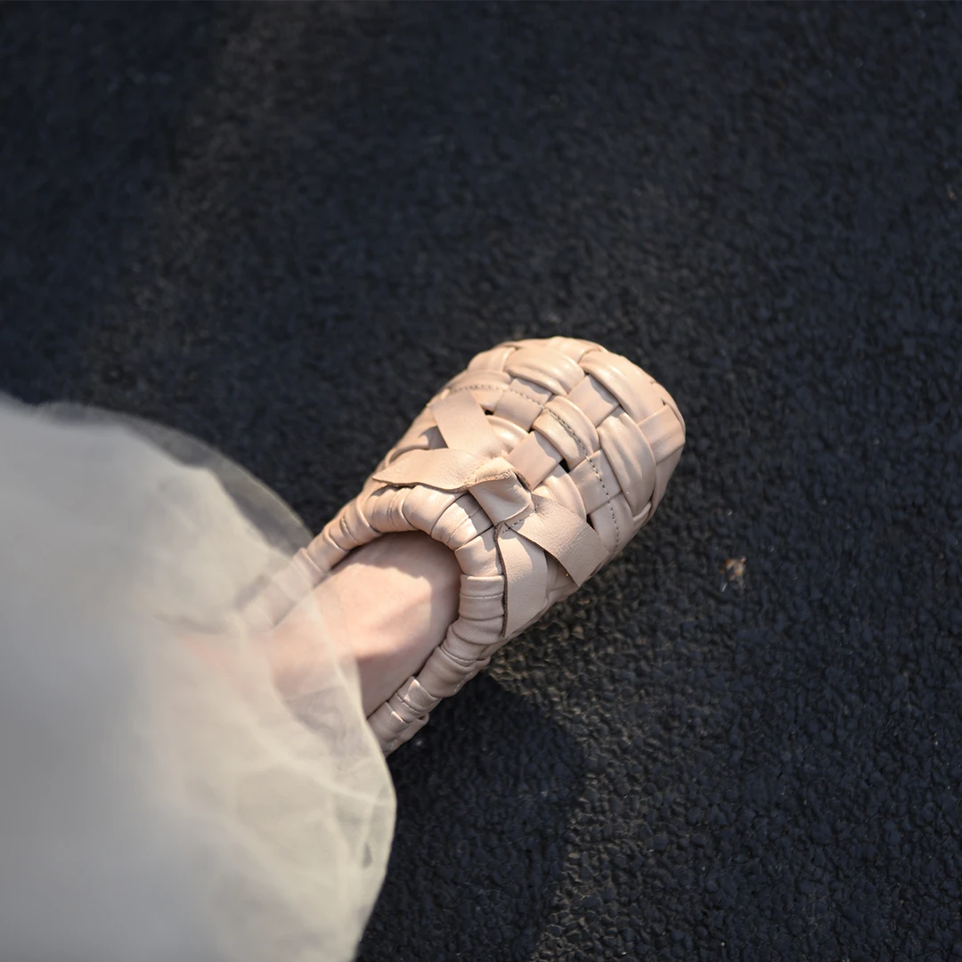 Artmu阿木复古手工真皮编织单鞋蝴蝶结平底丑萌鞋小众新款6882-9