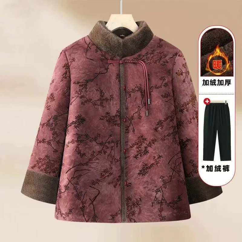 奶奶冬装加绒加厚棉袄中老年人冬季棉服老太太棉衣妈妈保暖外套女