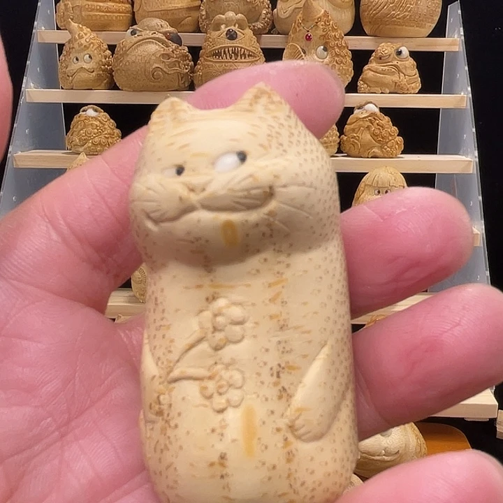 竹竹根雕小猫手把件