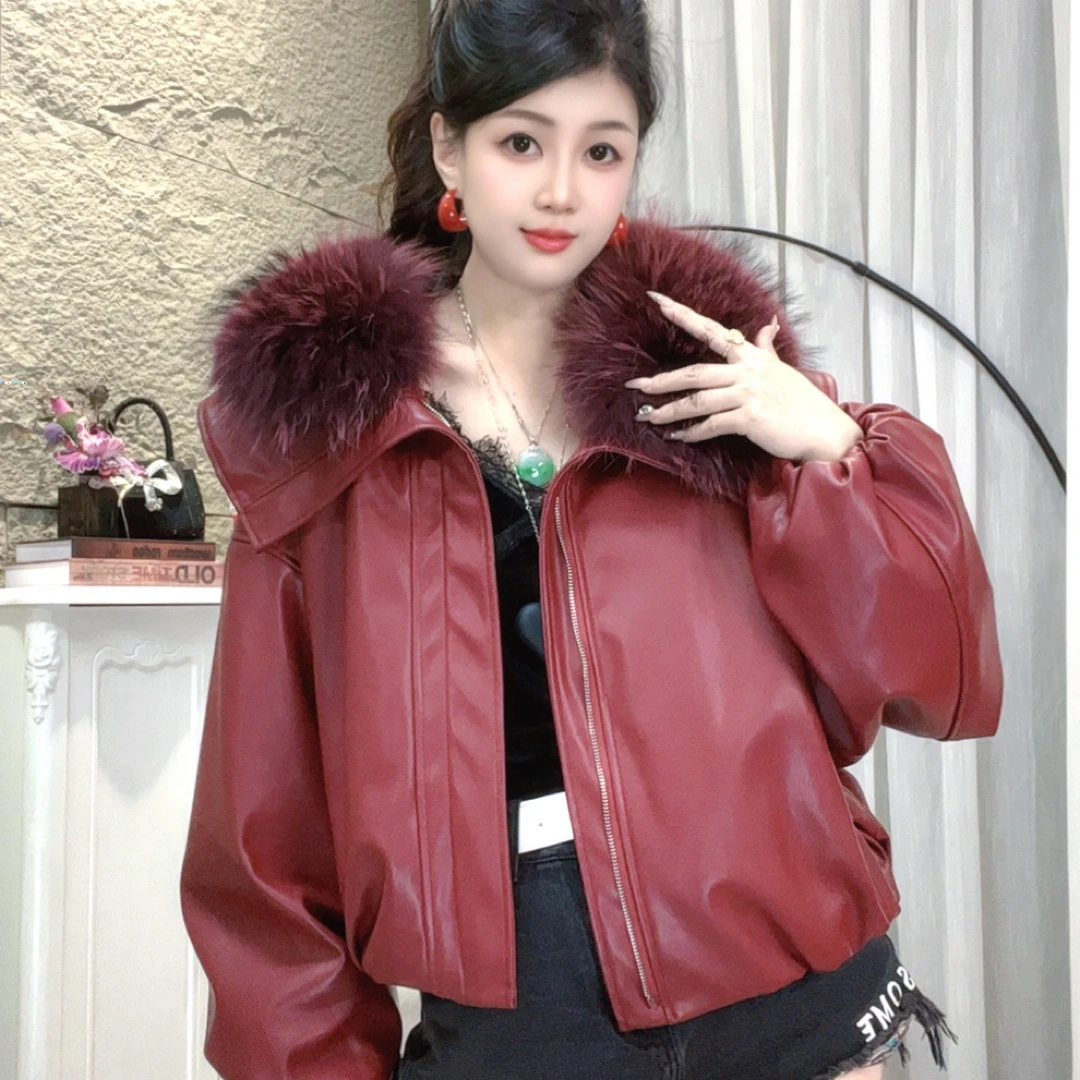 比卡陌新款休闲风短款大毛领加厚保暖设计感毛绒外套