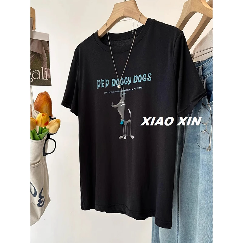 200斤大码胖mm宽松oversize短袖T恤女夏季新款遮肚子圆领半袖