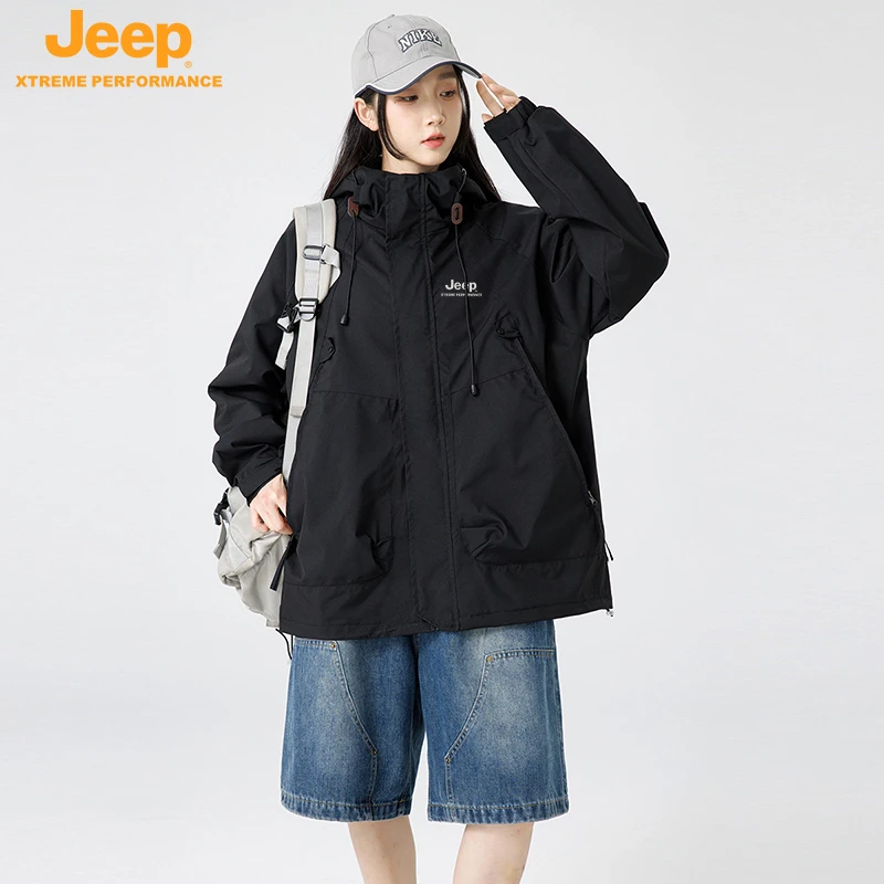 JEEP/吉普冲锋衣男女同款户外防风防水外套秋冬新款宽松休闲夹克