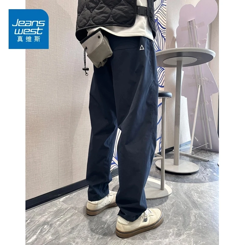 真维斯新款机能小三角白标宽松直筒锥形休闲裤美式长裤男款休闲裤