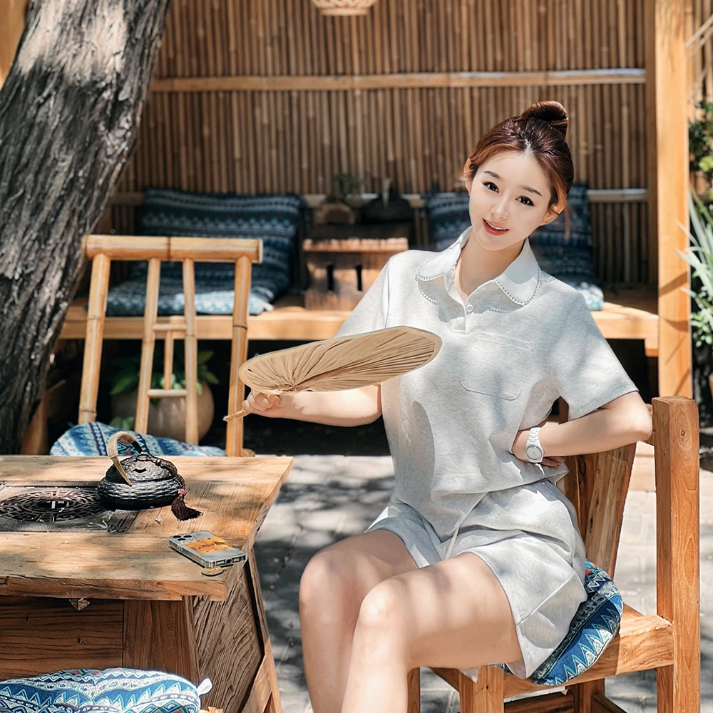 【刻度KODU】SD-5411夏季学院风休闲百搭纯色娃娃领短袖+短裤套装